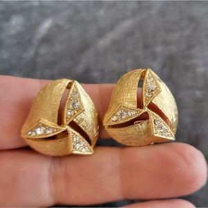 Amerique Vintage Earrings Clip-on Goldtone With White Stones